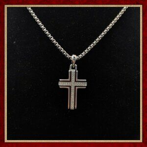 David Yurman Silver Cross Diamond Necklace